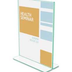 deflecto Superior Image Green Edge Sign Holder, 8.5"W x 11"H, Side-loading, Bottom Loading, Clear