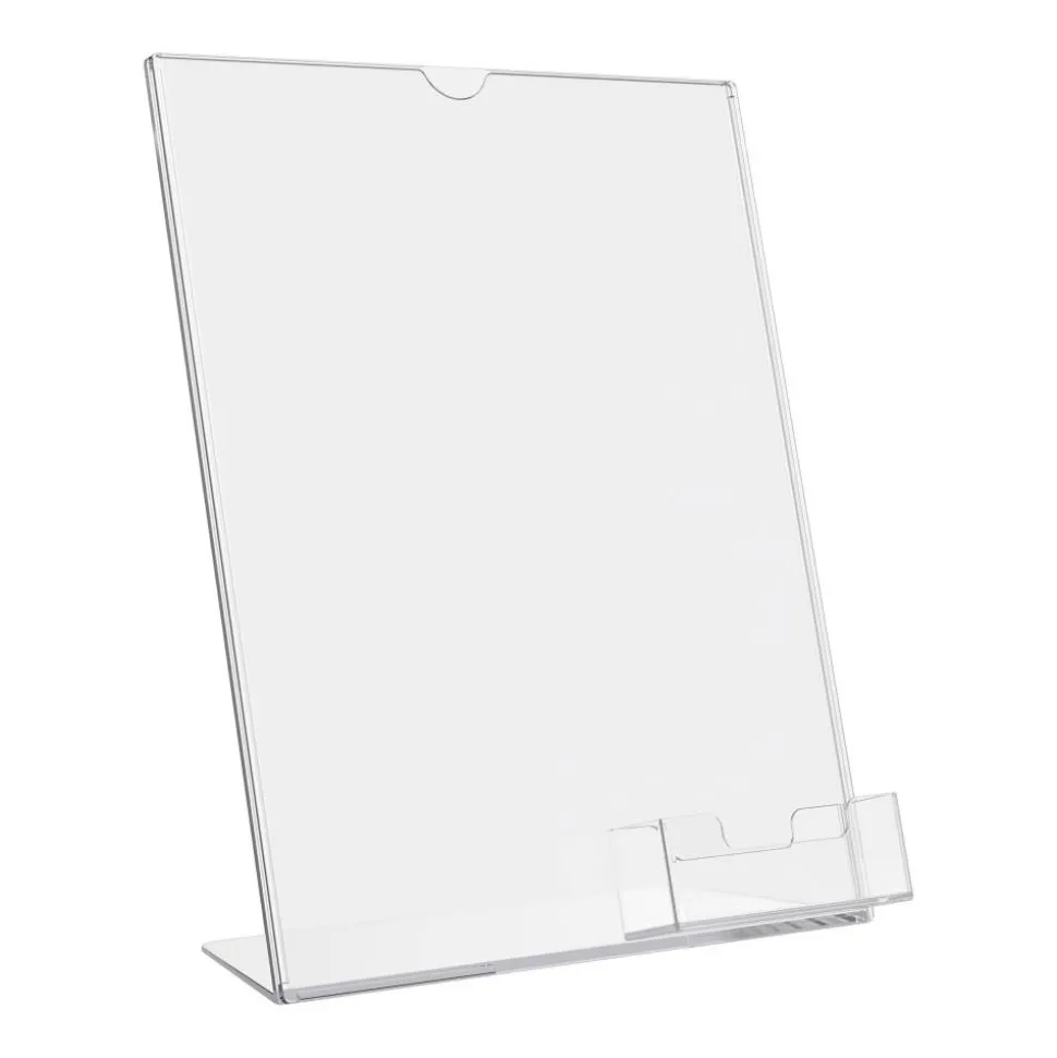 Deflecto Superior Image Slanted Sign Holder With Business Card Holder, 11 1/4"H x 9"W x 4 1/2"D, Clear