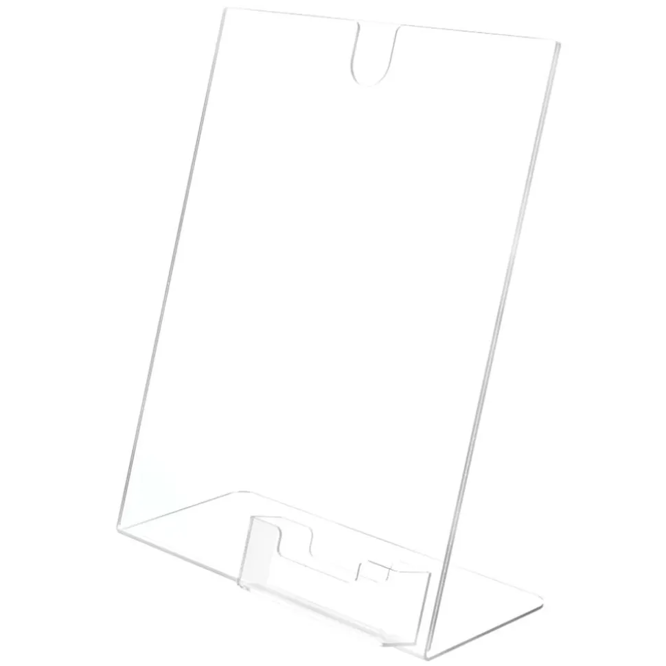 Deflecto Superior Image Slanted Sign Holder With Business Card Holder, 11 1/4"H x 9"W x 4 1/2"D, Clear