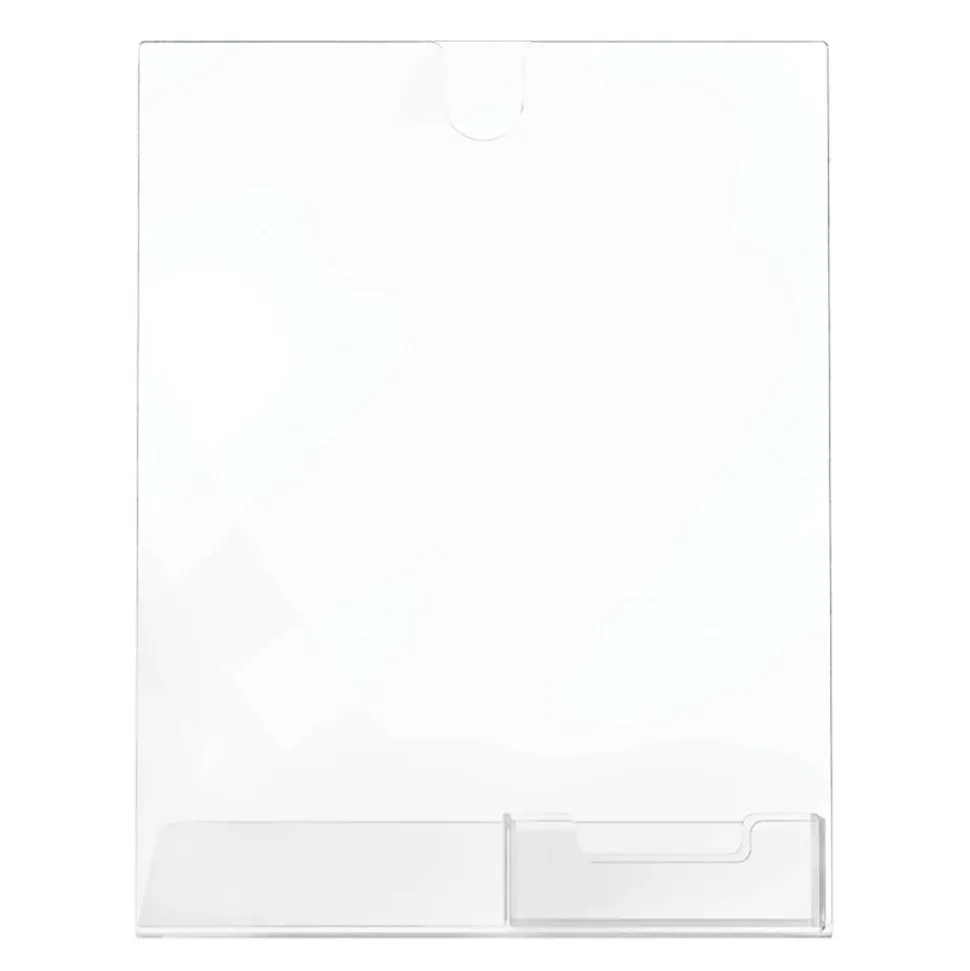 Deflecto Superior Image Slanted Sign Holder With Business Card Holder, 11 1/4"H x 9"W x 4 1/2"D, Clear