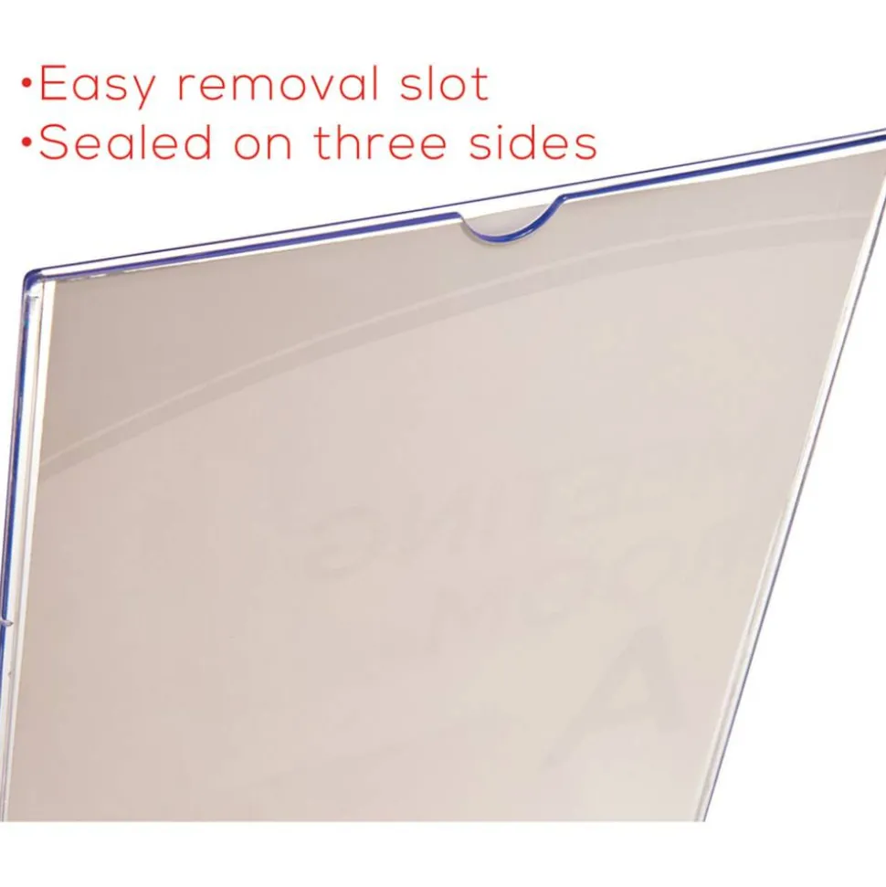 Deflecto Superior Image Slanted Sign Holder With Business Card Holder, 11 1/4"H x 9"W x 4 1/2"D, Clear