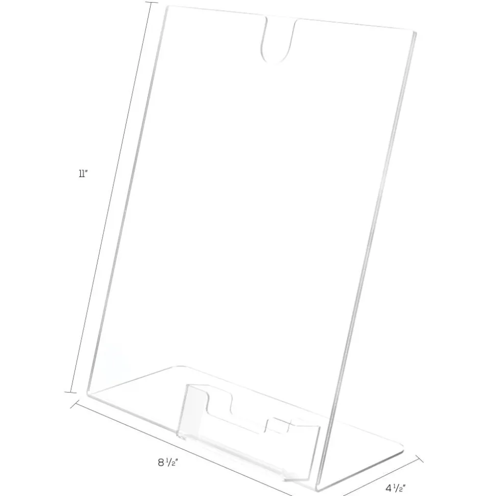 Deflecto Superior Image Slanted Sign Holder With Business Card Holder, 11 1/4"H x 9"W x 4 1/2"D, Clear