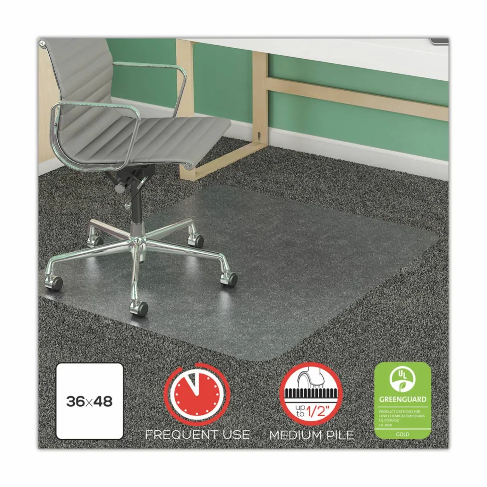 deflecto SuperMat Frequent Use Chair Mat for Medium Pile Carpeted Floors, Rectangular, 36" x 48", Clear, Ships Flat