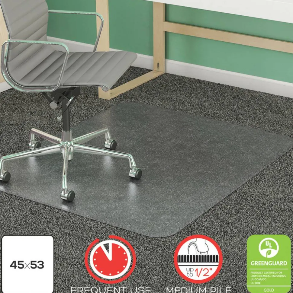 Deflecto SuperMat Medium Weight Chair Mat For Carpet, 53" x 45", Clear