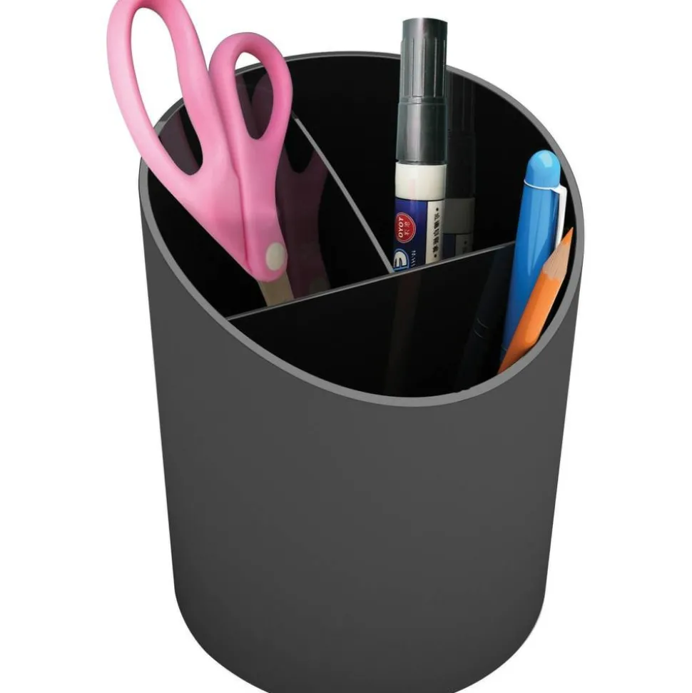 Deflecto Sustainable Office Recycled Large Pencil Cup, 5.6"H x 4.4"W x 4.4"L, Black