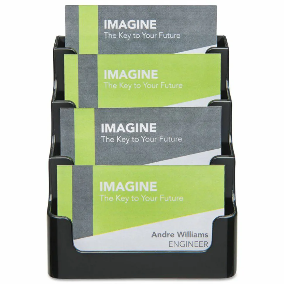 Deflecto 4-Tier Business Card Holder, 3.5" x 3.9" x 4.1", Black