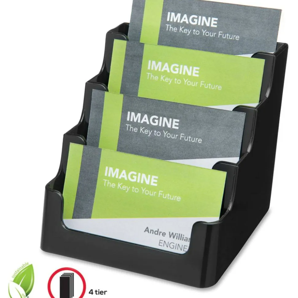 Deflecto 4-Tier Business Card Holder, 3.5" x 3.9" x 4.1", Black