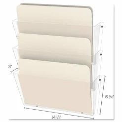 deflecto Unbreakable DocuPocket Wall File, 3 Sections, Letter Size, 14.5" x 3" x 6.5", Clear, 3/Pack