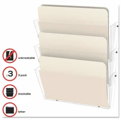 deflecto Unbreakable DocuPocket Wall File, 3 Sections, Letter Size, 14.5