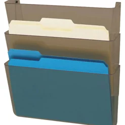 Deflecto Unbreakable Linking DocuPocket 3-Pocket Wall File, 7"H x 13"W x 4"D, Smoke