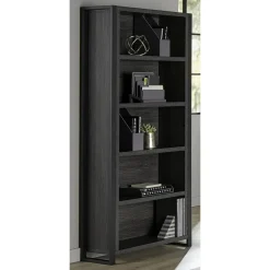 DeJori 70"H 5-Shelf Bookcase, Charcoal