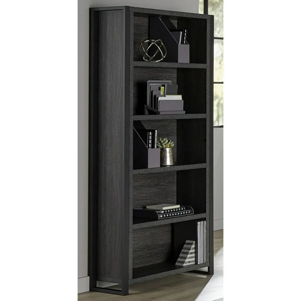 DeJori 70"H 5-Shelf Bookcase, Charcoal