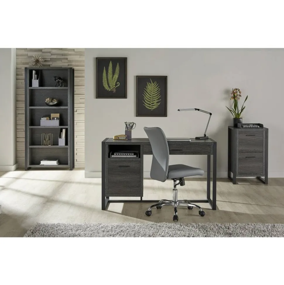 DeJori 70"H 5-Shelf Bookcase, Charcoal