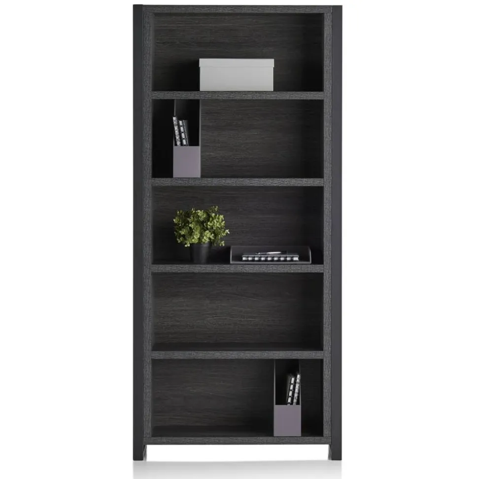 DeJori 70"H 5-Shelf Bookcase, Charcoal