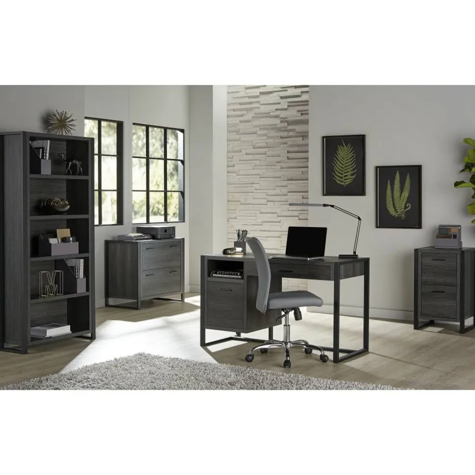 DeJori 70"H 5-Shelf Bookcase, Charcoal