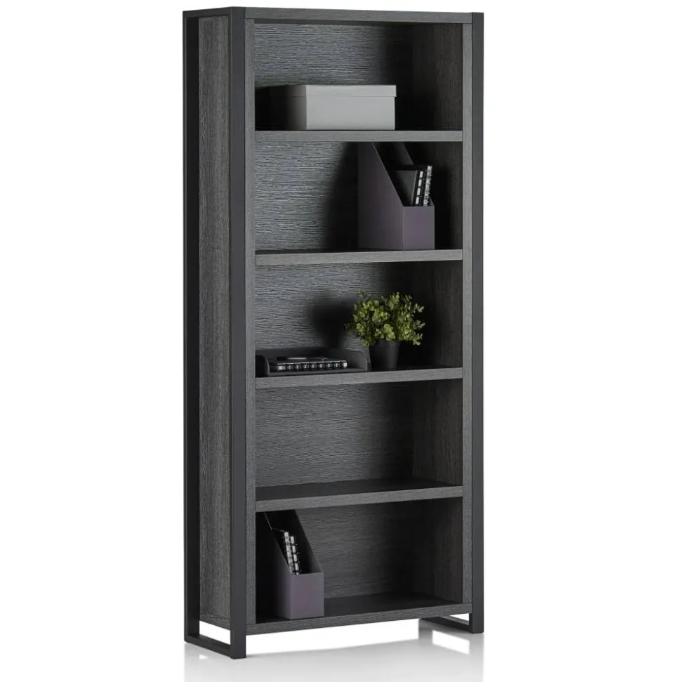 DeJori 70"H 5-Shelf Bookcase, Charcoal