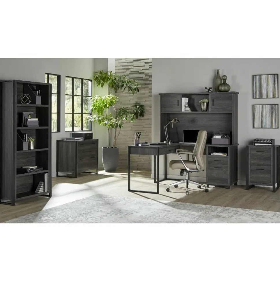 DeJori 70"H 5-Shelf Bookcase, Charcoal