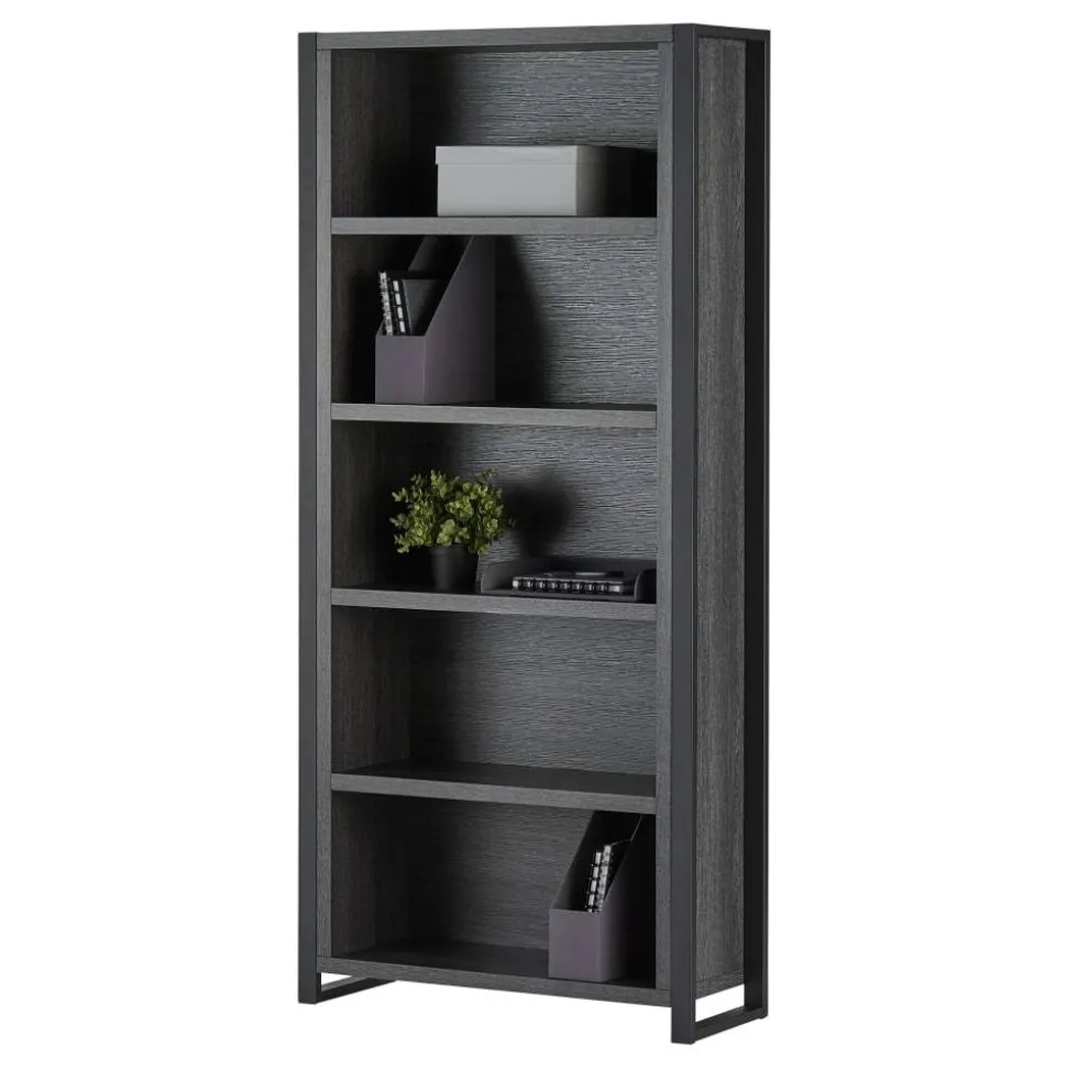 DeJori 70"H 5-Shelf Bookcase, Charcoal