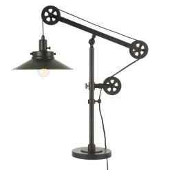 Descartes 29" Tall Wide Brim/Pulley System Table Lamp with Metal Shade in Blackened Bronze/Blackened Bronze