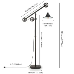 Descartes Wide Brim/Pulley System Floor Lamp with Metal Shade in Blackened Bronze/Blackened Bronze