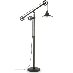 Descartes Wide Brim/Pulley System Floor Lamp with Metal Shade in Blackened Bronze/Blackened Bronze