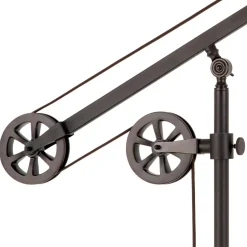 Descartes Wide Brim/Pulley System Floor Lamp with Metal Shade in Blackened Bronze/Blackened Bronze