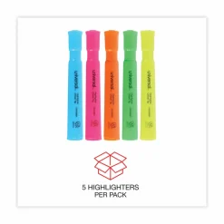 Desk Highlighters, Assorted Ink Colors, Chisel Tip, Assorted Barrel Colors, 5/Set