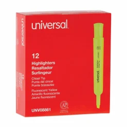 Desk Highlighters, Fluorescent Yellow Ink, Chisel Tip, Yellow Barrel, Dozen