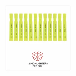 Desk Highlighters, Fluorescent Yellow Ink, Chisel Tip, Yellow Barrel, Dozen