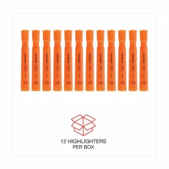 Desk Highlighters, Fluorescent Orange Ink, Chisel Tip, Orange Barrel, Dozen