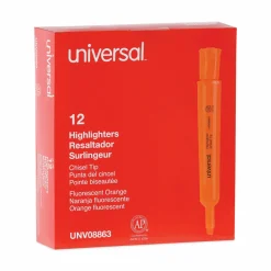 Desk Highlighters, Fluorescent Orange Ink, Chisel Tip, Orange Barrel, Dozen