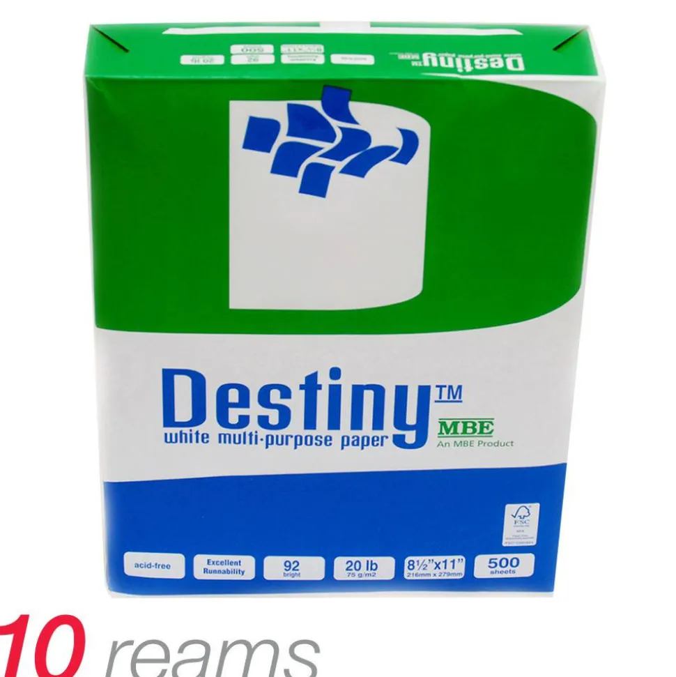 Destiny Multi-Use Printer & Copy Paper, White, Letter (8.5" x 11"), 5000 Sheets Per Case, 20 Lb, 92 Brightness