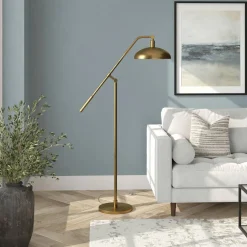 Devon Boom Arm Floor Lamp with Metal Shade in Brass/Brass