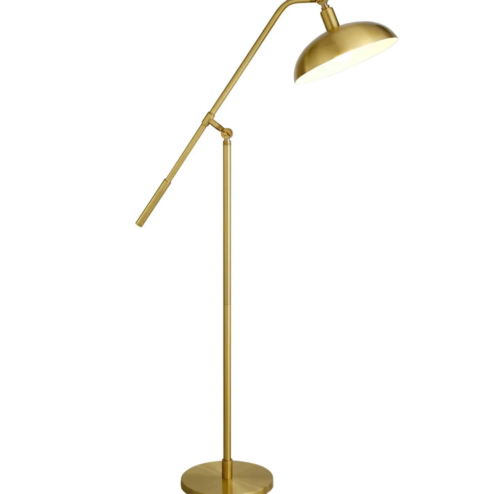 Devon Boom Arm Floor Lamp with Metal Shade in Brass/Brass