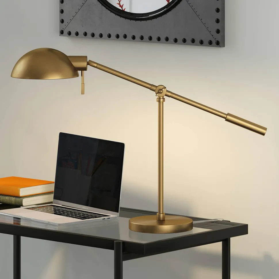 Dexter 23.25" Tall Boom Arm Table Lamp with Metal Shade in Brass/Brass