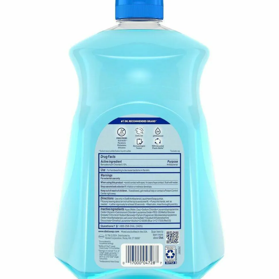 Dial Antibacterial Liquid Hand Soap, Spring Water, 52 oz Bottle