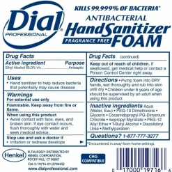 Dial Professional Antibacterial Foaming Hand Sanitizer Refill for Dial 1700 V Dispenser, 1.2 L, Fragrance Free, 3/Carton