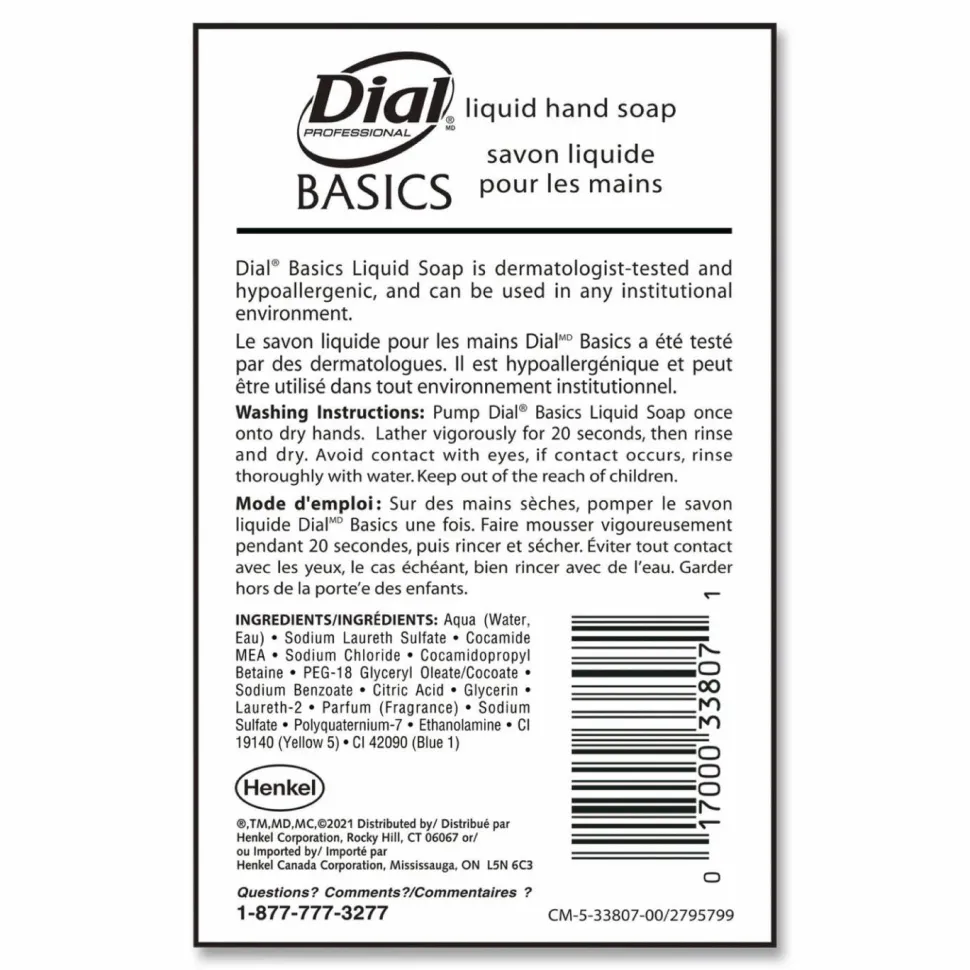 Dial Professional Basics MP Free Liquid Hand Soap Refill, Honeysuckle Scent, 3.78 L