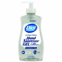 Dial Professional Gel Antibacterial Hand Sanitizer, 11 oz Pump Bottle, Fragrance-Free, 12/Carton