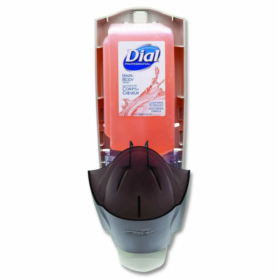 Dial Professional 1 Liter Manual Liquid Dispenser, 1 L, 5.1 x 4 x 12.3, Translucent Smoke, 6/Carton