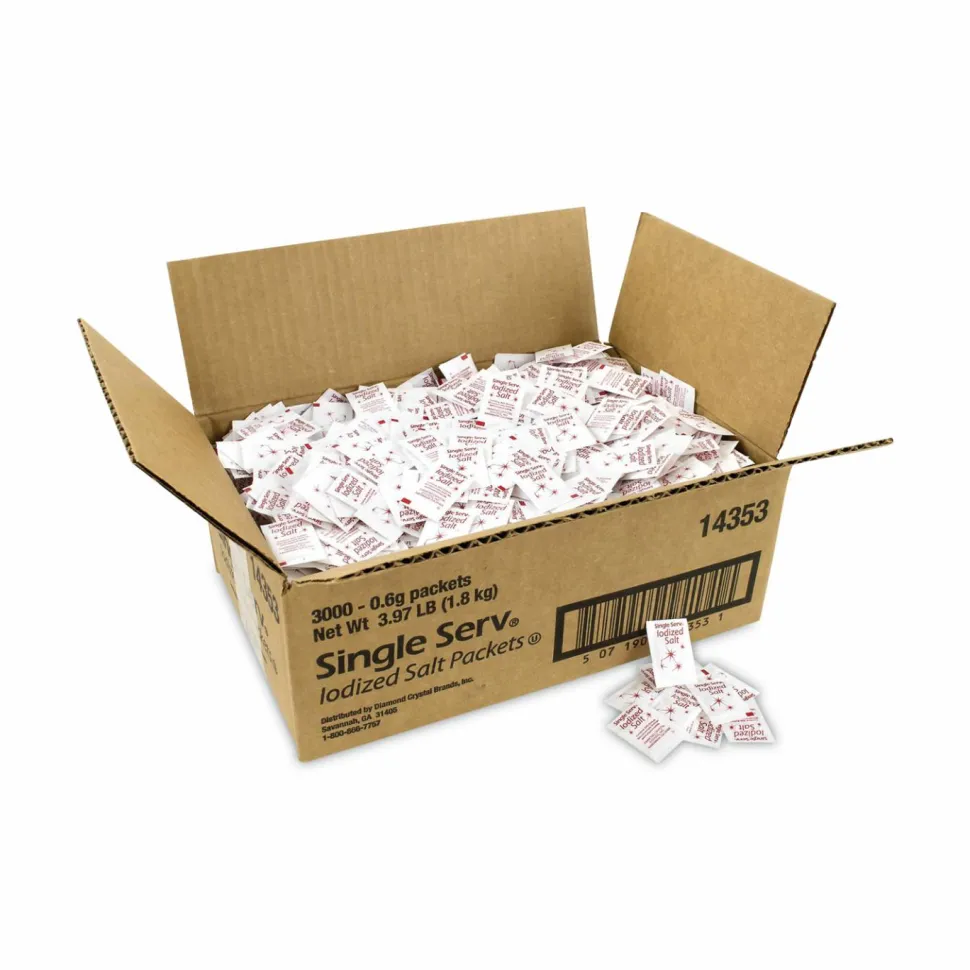 Diamond Crystal Iodized Salt Packet, 0.6 g Packet, 3,000/Carton