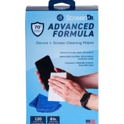 Digital Innovations ScreenDr 70% Alcohol Advanced Formula Device Cleaning Wipes And Microfiber Cloth, Box Of 120 Packets