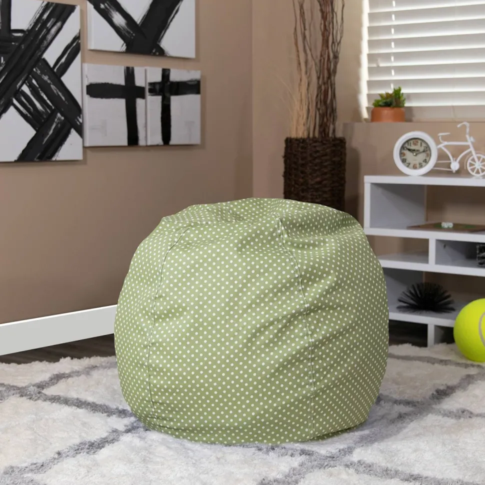 Dillon Small Green Dot Refillable Bean Bag Chair for Kids and Teens