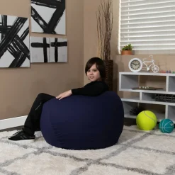 Dillon Small Solid Navy Blue Refillable Bean Bag Chair for Kids and Teens