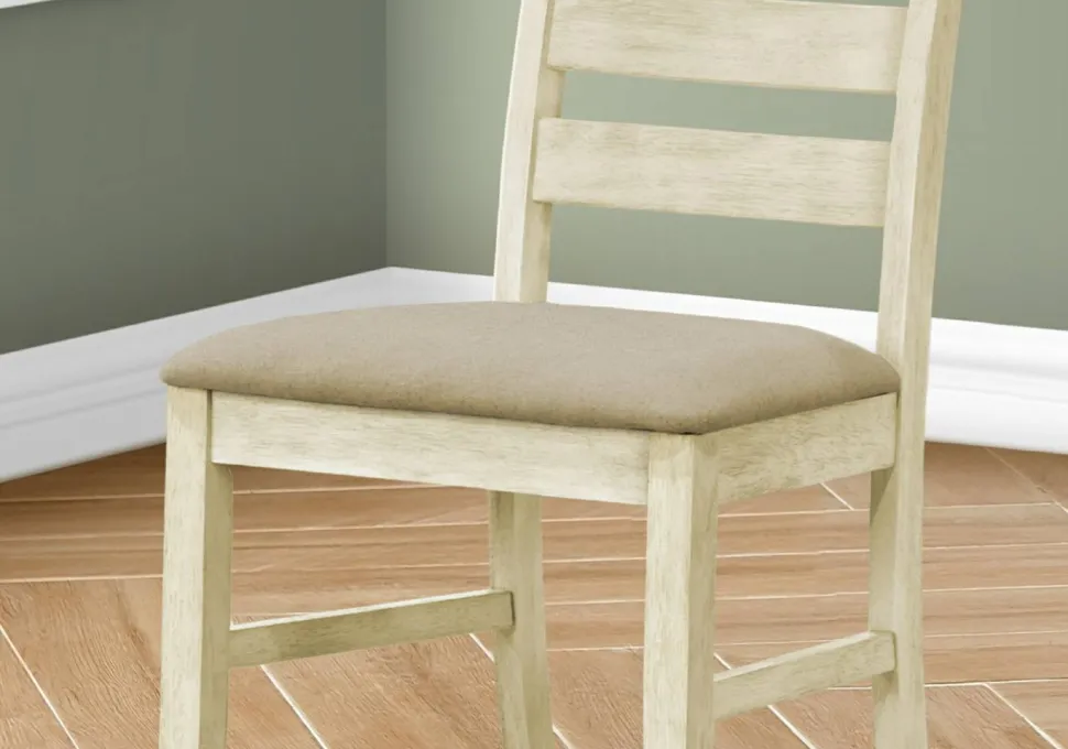 Dining Chair, 38" Height, Dining Room, Kitchen, Set Of 2, Side, Upholstered, Antique White, Beige Linen Look, Transitional