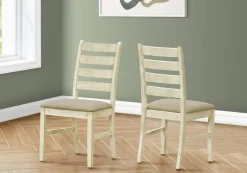 Dining Chair, 38" Height, Dining Room, Kitchen, Set Of 2, Side, Upholstered, Antique White, Beige Linen Look, Transitional