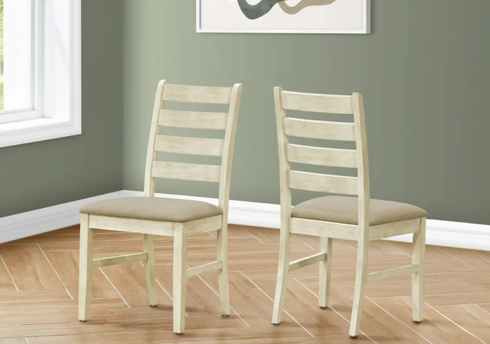 Dining Chair, 38" Height, Dining Room, Kitchen, Set Of 2, Side, Upholstered, Antique White, Beige Linen Look, Transitional