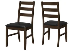 Dining Chair, Set Of 2, 37" Height, Kitchen, Dining Room, Side, Upholstered, Brown Leather Look, Brown Solid Wood, Transitional