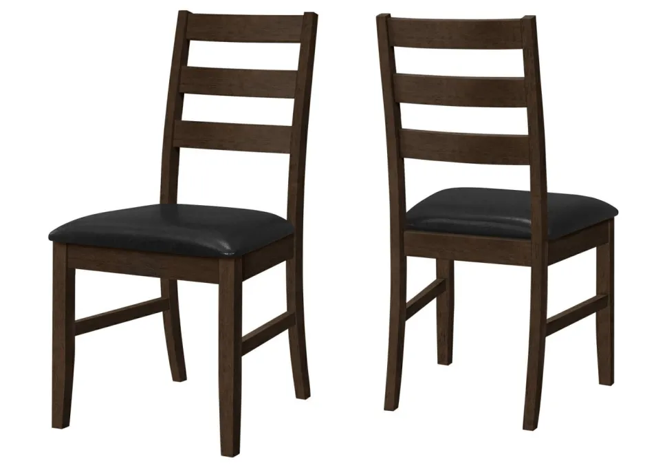 Dining Chair, Set Of 2, 37" Height, Kitchen, Dining Room, Side, Upholstered, Brown Leather Look, Brown Solid Wood, Transitional