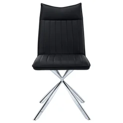 Dining Chair, Set Of 2, Side, Upholstered, Kitchen, Dining Room, Black Leather Look, Chrome Metal, Contemporary, Modern